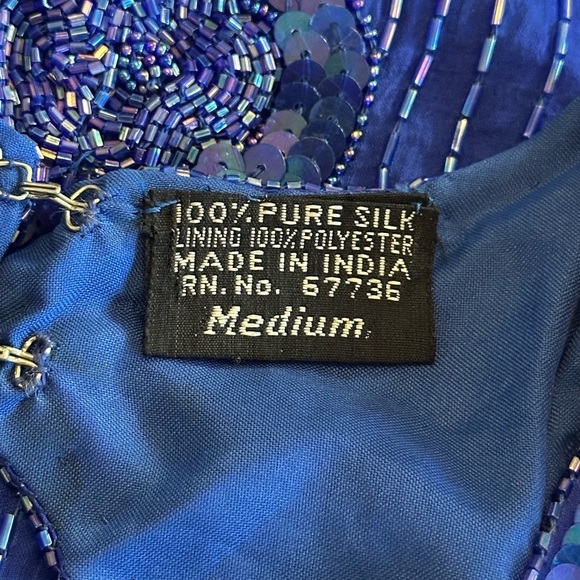 Jewel Queen | Vintage 80’s Blue Silk Beaded & Sequined Cocktail Dress, Size M - Picture 9 of 11